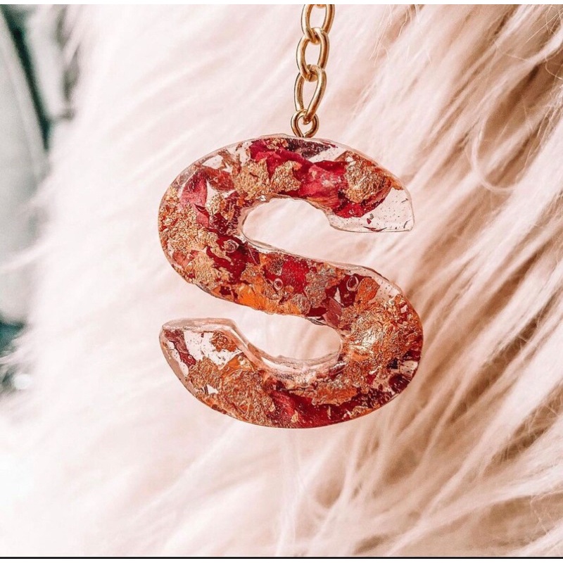 Keychain Initial Resin Bunga Resin Custom Gift