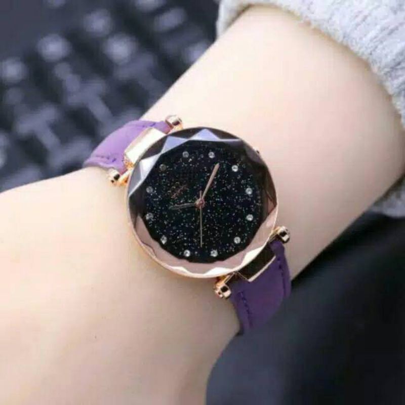 (SS) Jam Tangan Wanita Trendy Diyoor Diamond Kulit Bulat Kecil