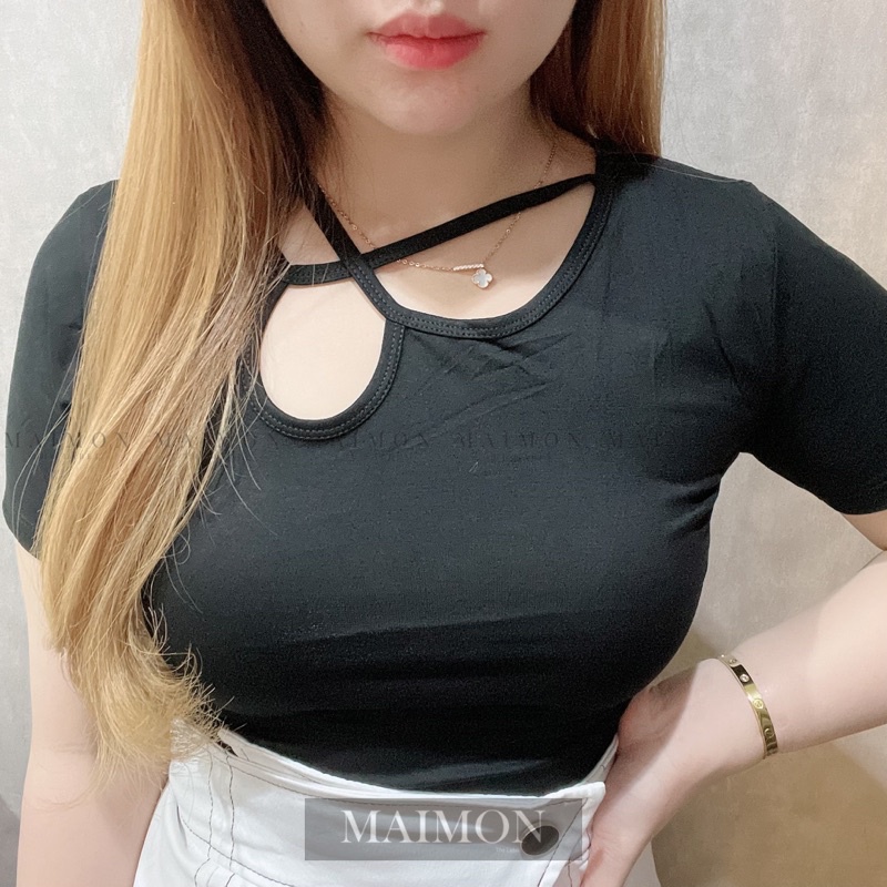 X Cut Out Short Sleeve Top | Atasan Wanita Korean Fashion | Maimon Grosir