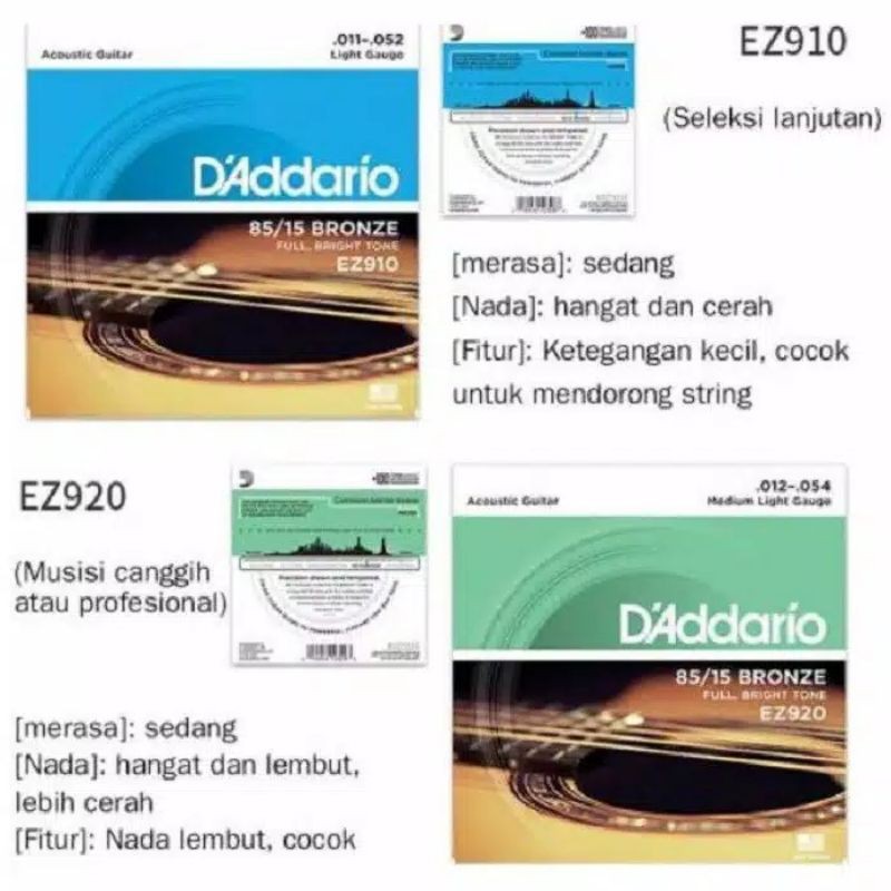 Senar Gitar DAddario String Akustik .010-.050 85/15 BRONZE EZ900