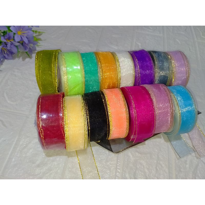 

[-+18 METER/ROLL] PITA ORGANDI LIST GOLD 2,3 CM PREMIUM UNTUK BUKET KADO DAN KERAJINAN