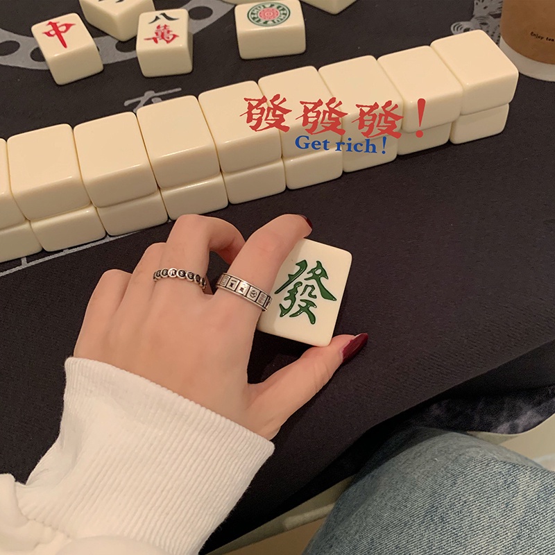 Old Mahjong Open Ring Accessories Retro Fashion Personality