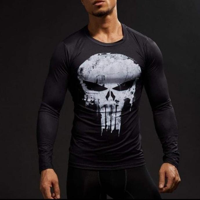 LENGAN PANJANG PUNISHER / kaos longsleeve training gym fitness pria
