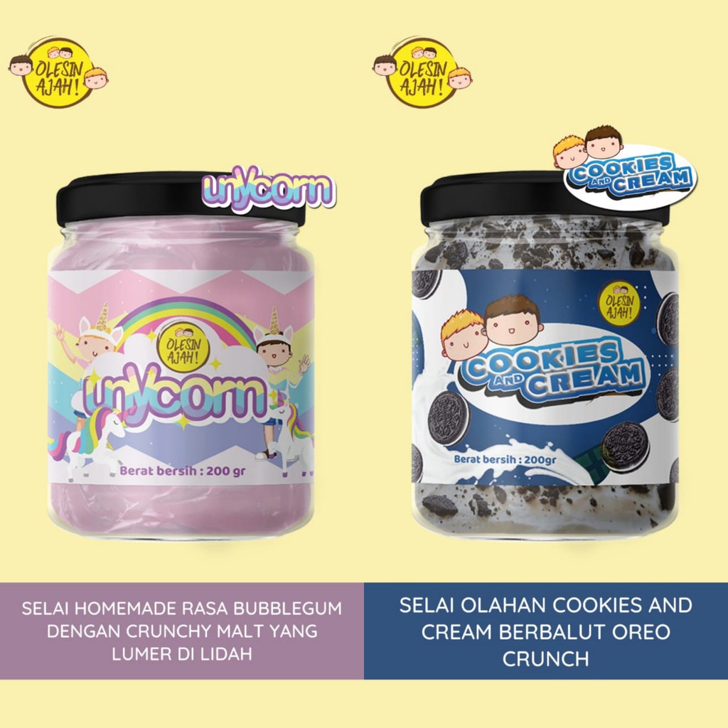 

Promo OlesinAjah Selai Unycorn 200Gr + Cookies And Cream 200Gr