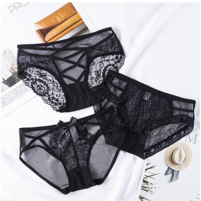 DAILY - cd wanita celana dalam Brokat Renda Halus Modis Cd underwear HITAM Transparan wanita