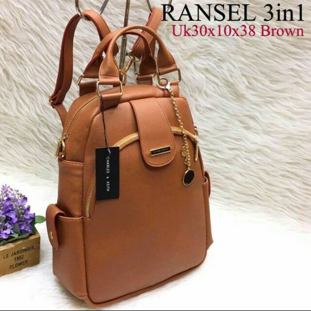 Tas Ransel Wanita Charles And Keith Ukuran Besar Untuk Kuliah Kerja Jalan Jalan Bagus Warna Coklat