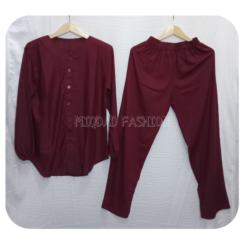 Pajamas Zahira -Pajamas Polos Rayon Tangan Panjang /Kancing Depan -piyama Wanita polos rayon tangan panjang/Baju tidur/pajamas jumbo-Maron
