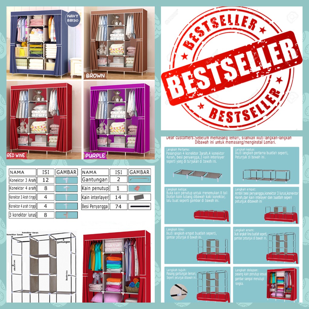 Lemari Kain Portable Lemari Kain Serbaguna Murah Mudah Di Rakit Ukuran Besar