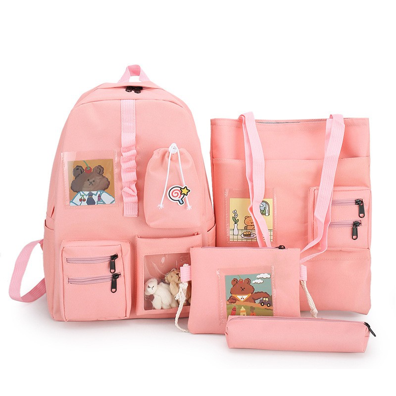 TB-75 set 4 pcs tas sekolah kampus ransel wanita import korea jepang besar backpack