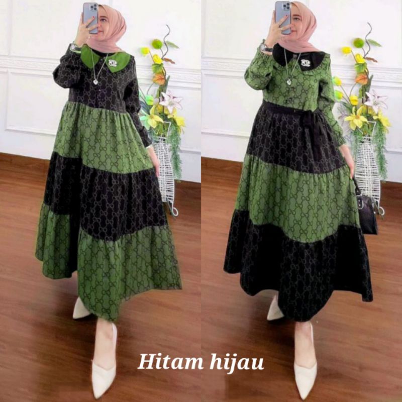Gamis susun Gucci / Dress rayon / Gamis brand terbaru / gamis viral Kekinian/ Daster Arab