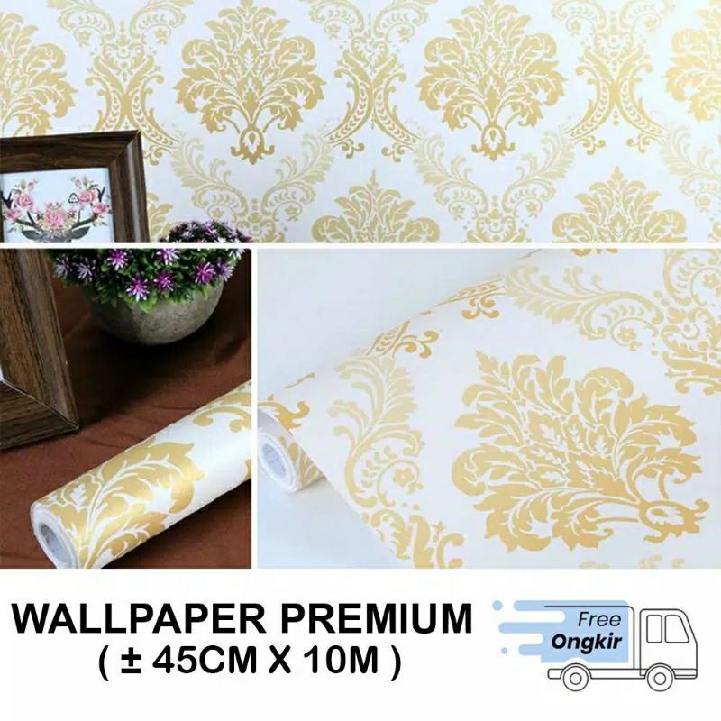 Wallpaper Stiker Dinding Motif Batik Gold Size 45cm x 10m