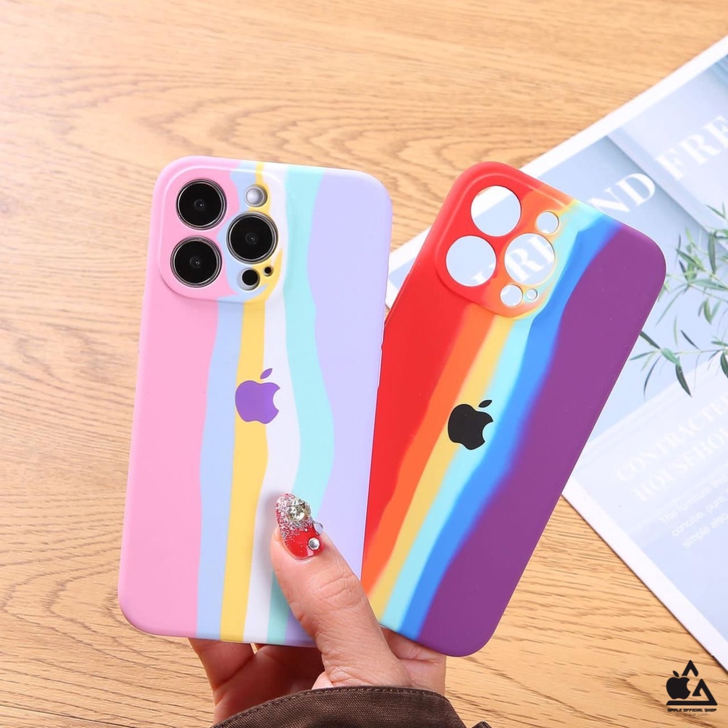 Silikon Rubber Case Rainbow iPhone 13 PRO MAX Mini 12 PRO MAX Mini 11 PRO MAX XR X XS MAX 7 7+ 8 8+ SE 2 SE 3 6 6+ 6S 6S+ Softcase Liquid Rubber Anti Noda Cover Camera Protect