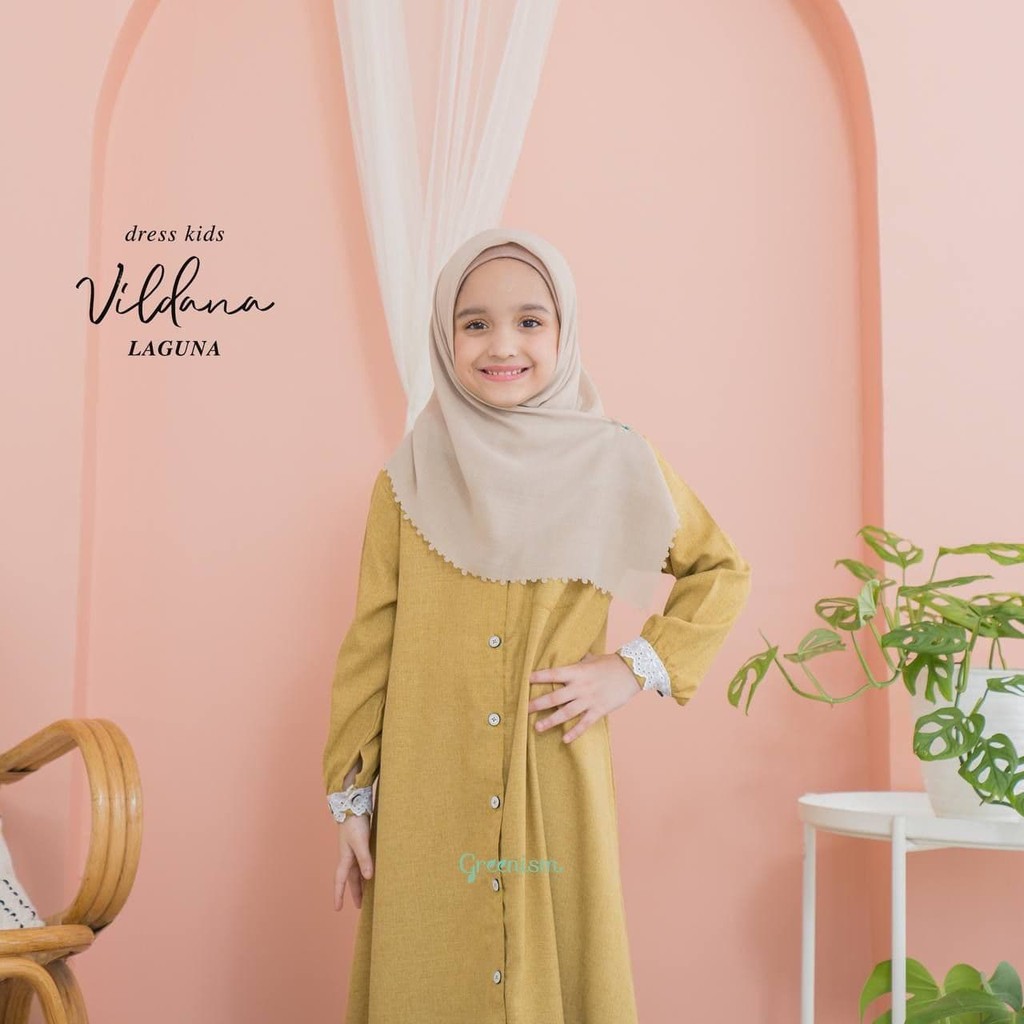 Greenism Gamis Anak Usia 1 - 10 Tahun  Vildana Quality Premium Dress - Gamis Kids Baju Muslim Anak Perempuan Pakaian Muslim Anak Perempuan