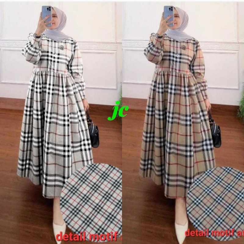 JCZR - Tyara Midi Dress Kotak / Dress Midi Wanita Muslimah Terbaru