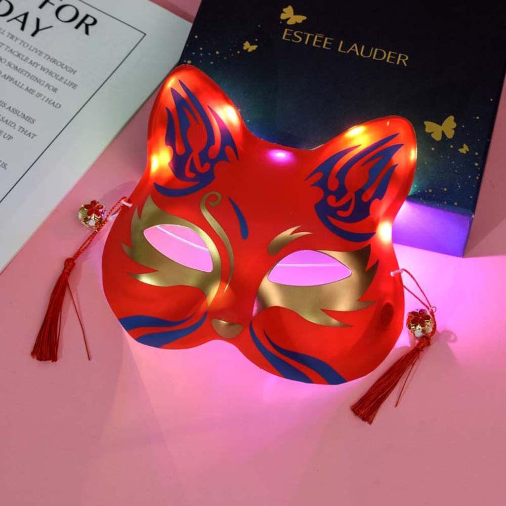 Mxbeauty Cosplay Masker Topeng Plastik Cosplay Lampu Led Luminous Props Hiasan Kepala Anime Topeng Wajah Kucing Topeng Led Light up Mask