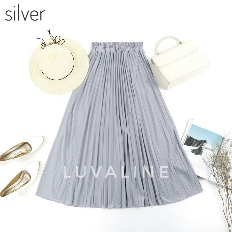Rok plisket/rok plisket panjang warna silver