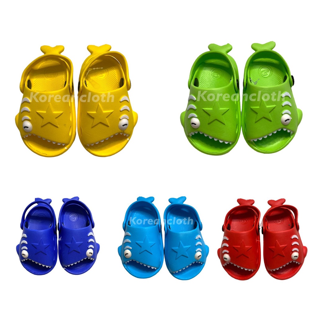 Dulux 371E Sandal Anak Selop Tali belakang Motif Ikan Hiu Paus Baby Shark Merek Dulux Ukuran 20-25