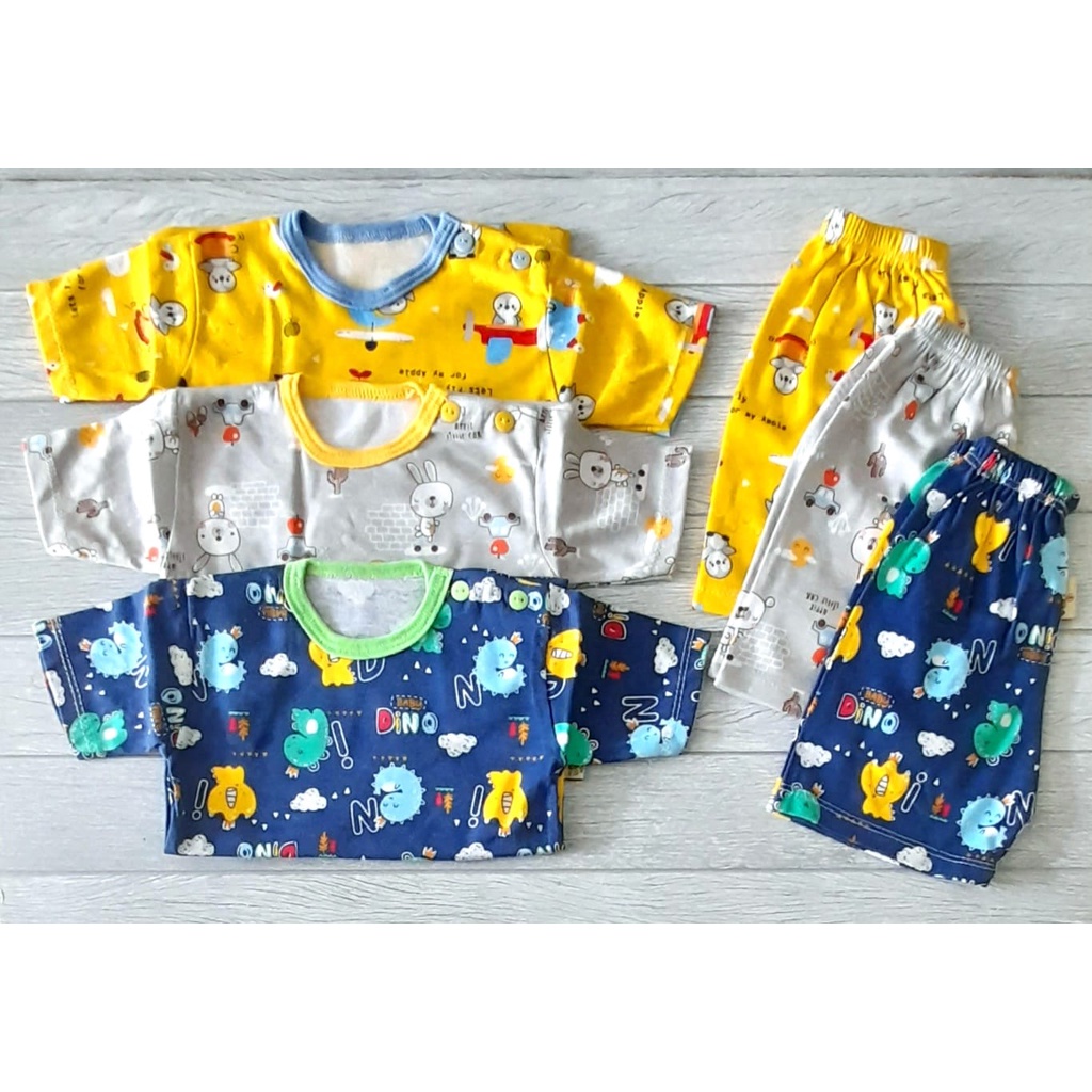 Baju setelan Bayi Lengan Pendek Kaos Oblong Baju Setelan Bayi 3 Pcs