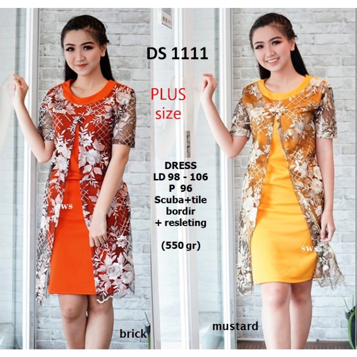 DS1111 - DRESS PESTA MIDI SEPAN TILE BORDIR WANITA