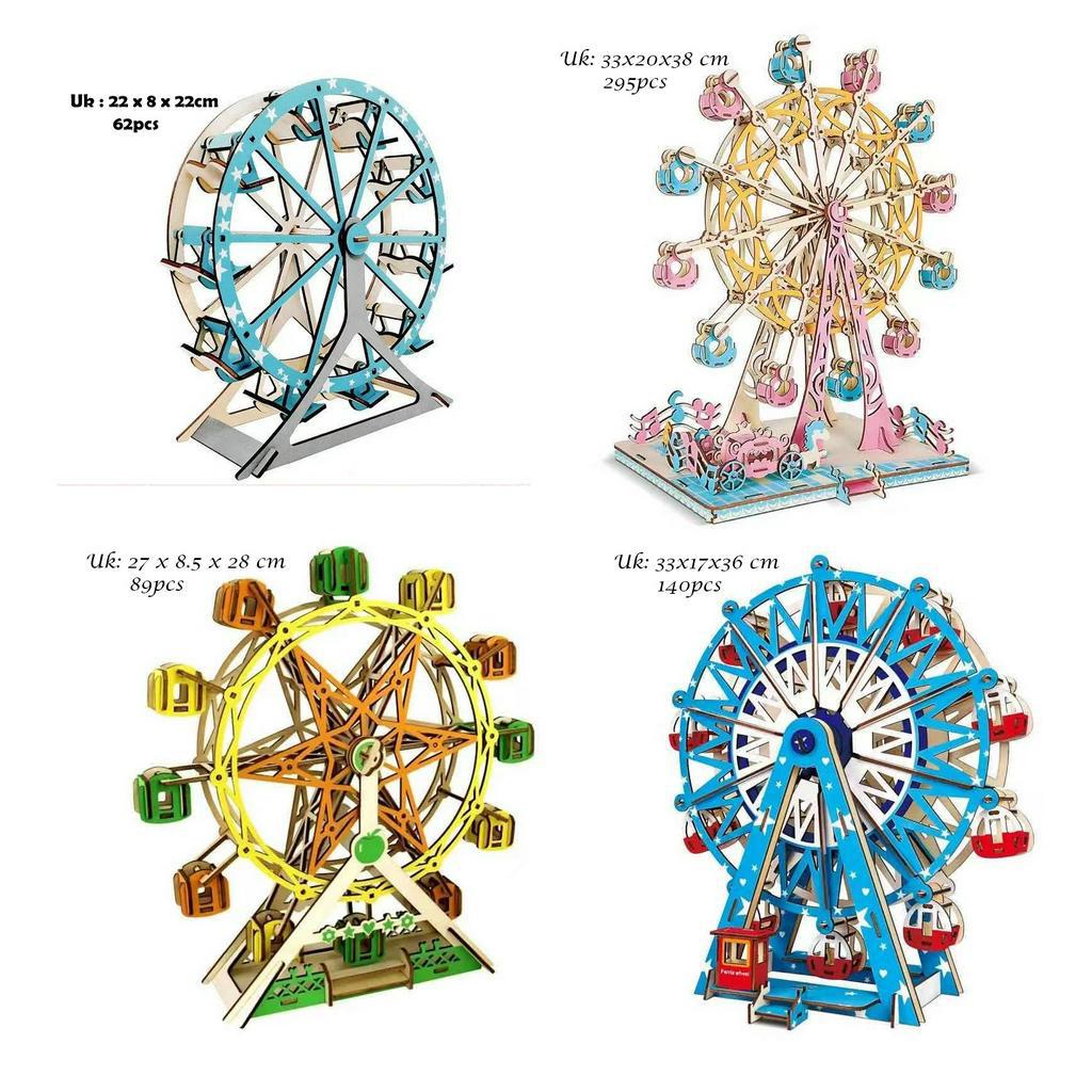 Puzzle 3D DIY bahan kayu model FERRIS WHEEL/BIANGLALA mainan puzzle edukasi anak / kado / pajangan