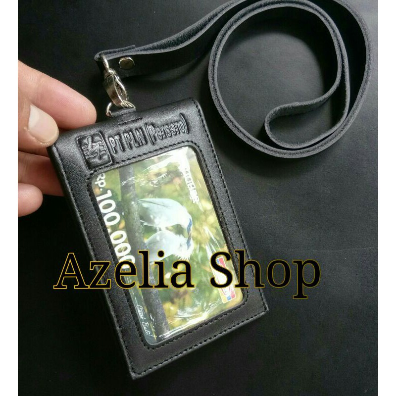 

name tag kulit asli-pln-id card holder kulit plus tali kulit-magnet-sapi original-dompet id card