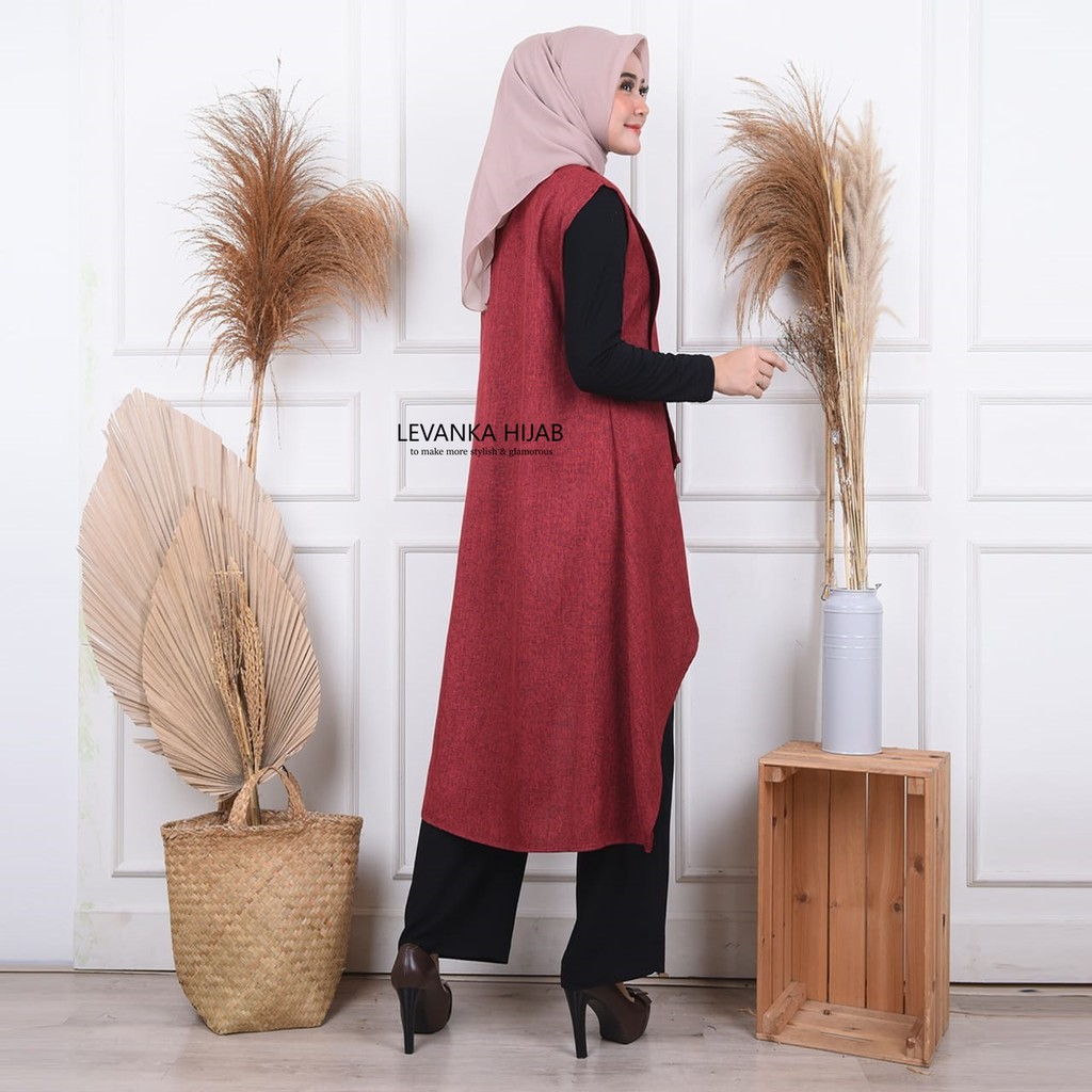 Kardigan Panjang Wanita Polos, Kardigan Muslim bahan Linen Look, Outer Hijab