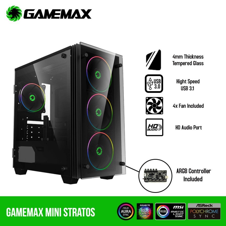 Casing Komputer Gamemax Mini Stratos H609