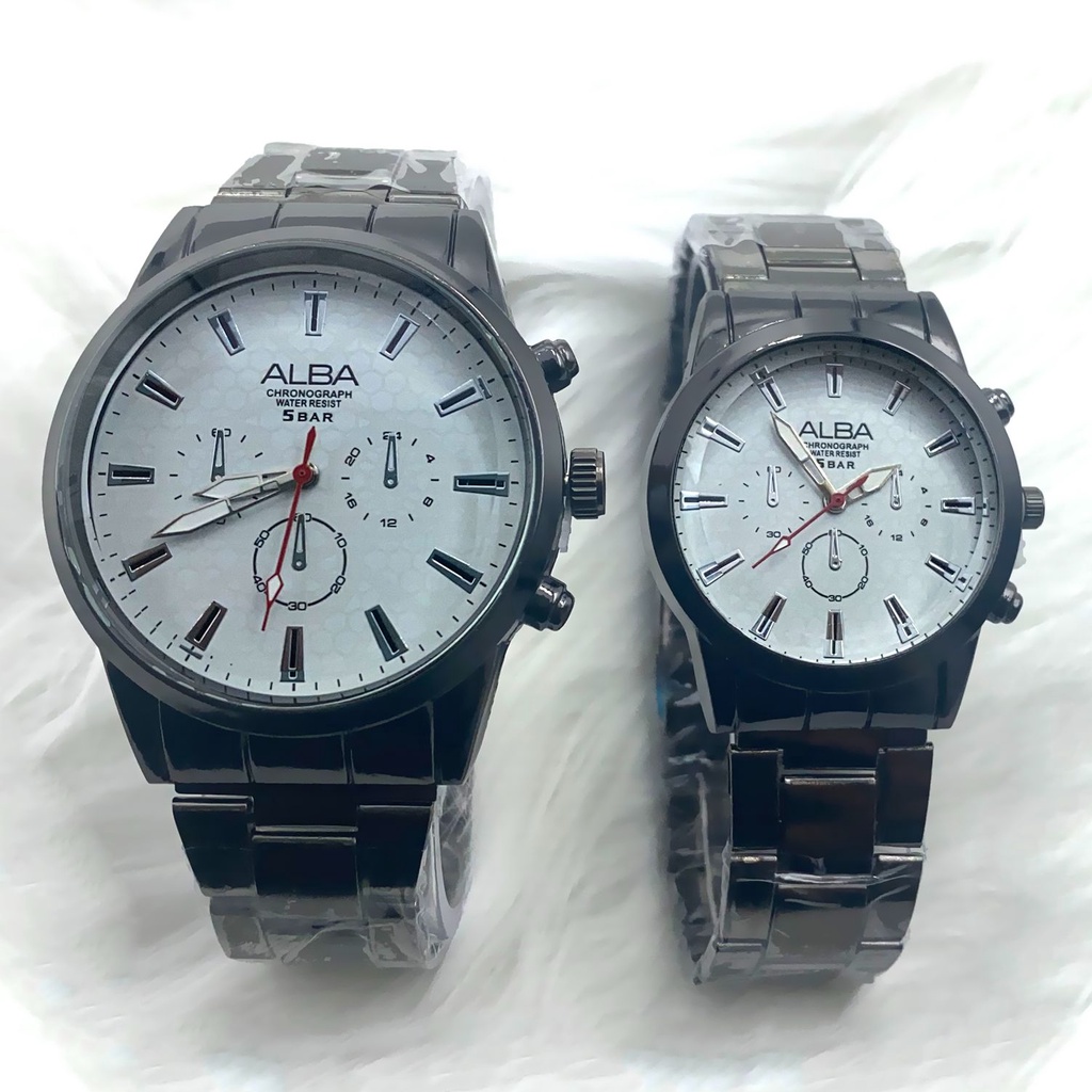 JAM TANGAN RANTAI PASANGAN ALBA#02 Stainless Steel BULAT RANTAI PRIA DAN WANITA