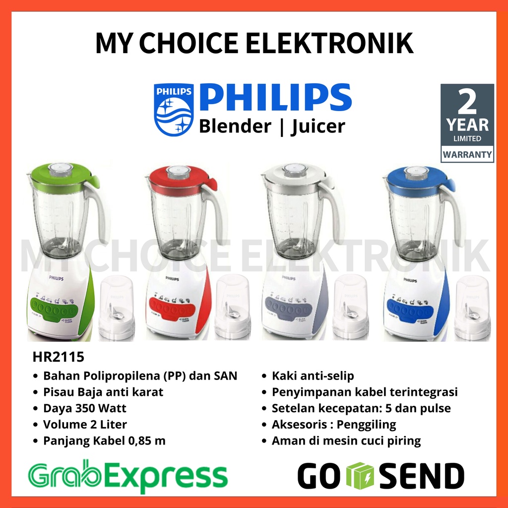 Philips Blender HR2115 | Juicer HR 2115 (2 L, 350 Watt) Garansi Resmi