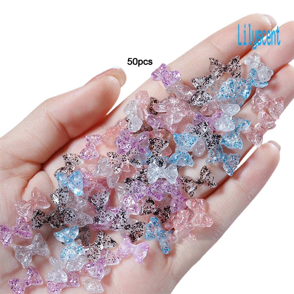 50pcs / Set Ornamen Pita 3D Bahan Resin Aksen Glitter Berlian Imitasi Untuk Manicure