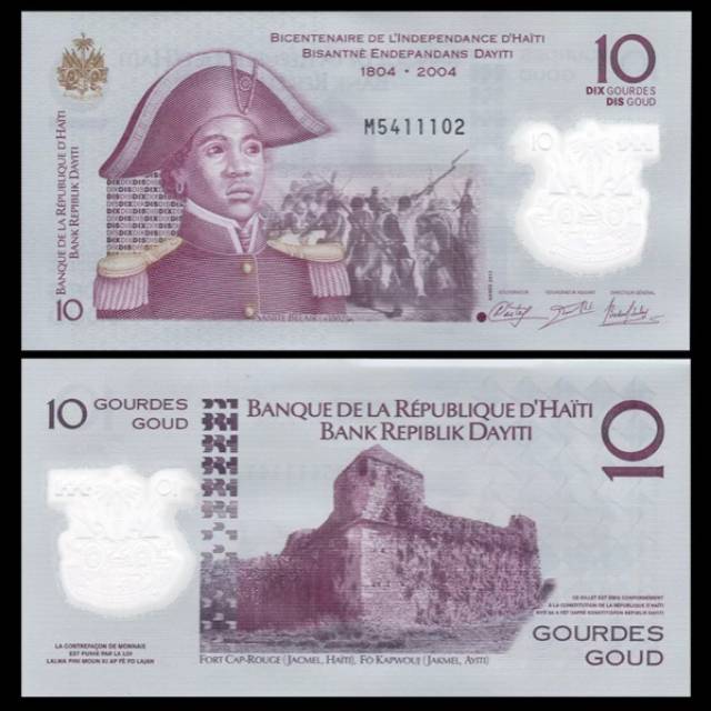 Uang asing haiti 10 gourdes 2016 UNC full kertas bkn polimer