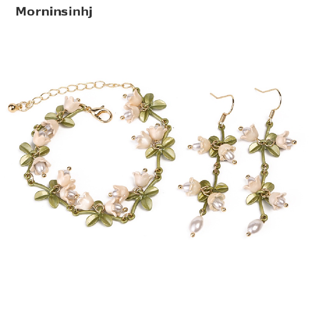 Mornin Gelang Kait Telinga Lily Of The Valley Mutiara Hijau Desain Baru Untuk Perhiasan Wanita id