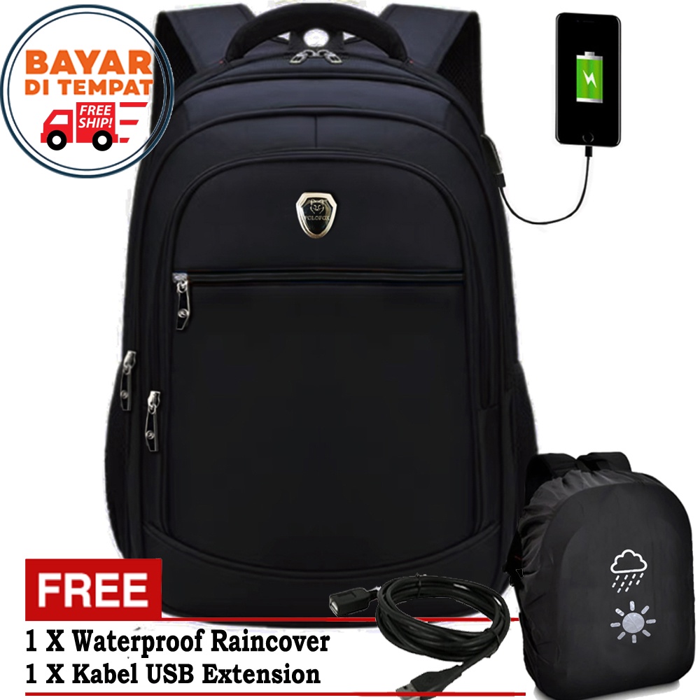 SHOPEE 7.7 BOMBASTIS SALE!! POLO FOX Tas Backpack Pria P1000 Tas Pria Import Port USB CHARGER Ransel POLO ORI + RAINCOVER