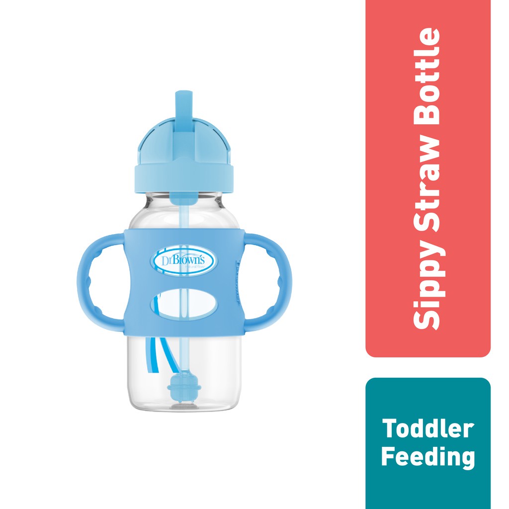 Dr. Brown's Sippy Straw Bottle with Silicone Handles Blue 9oz / 270ml Botol Minum Anak Biru