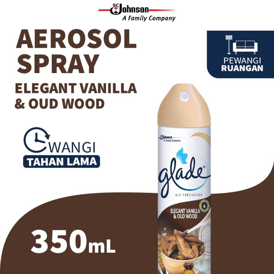 GLADE Aerosol Spray Pengharum Ruangan Vanilla Oud Wood 350ml