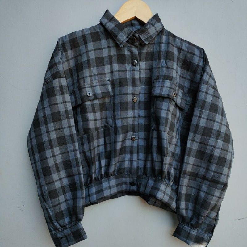 Flanel Shirt Outer - Jacket Crop Tartan Series - Jacket Flanel Oversize Wanita