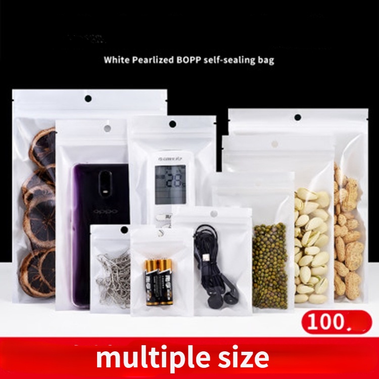 100pcs Kantong Plastik Ziplock Transparan Untuk Perhiasan / Anting / Handphone