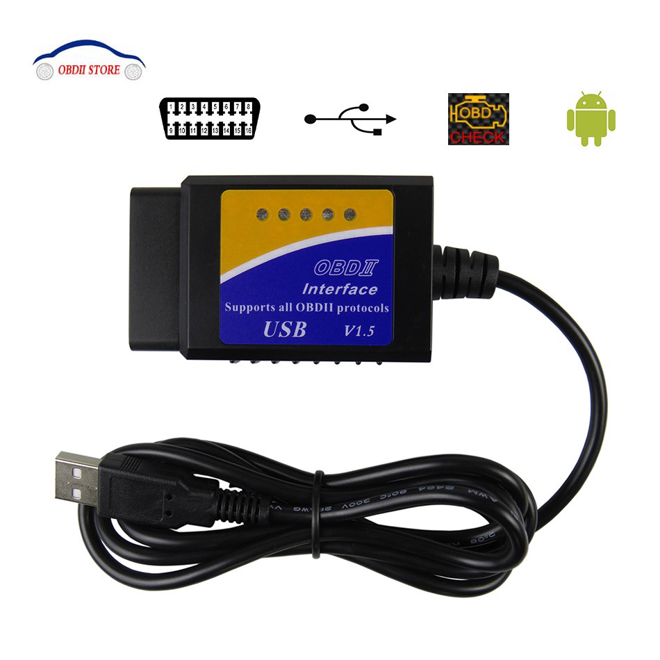 IMPORT Elm327 USB Car Diagnostic Interface scan tool V1.5 ELM 327 V 1.5 OBD 2 ELM-327 OBD2 Scanner