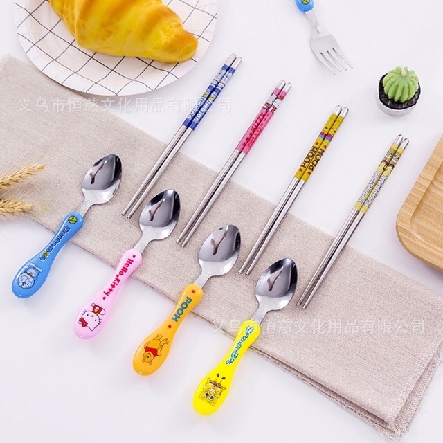 3 in 1 impor set sendok makan anak karakter / sendok garpu sumpit set