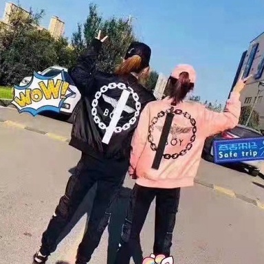 BOY LONDON Musim Dingin Ritsleting Jaket Pasangan Bisbol Kerah Berdiri Jaket Katun