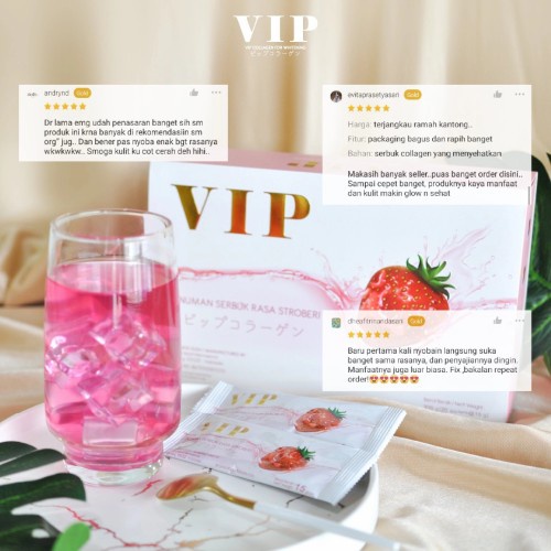 [COD] VIP Collagen Antioxidant Drink Suplemen Kecantikan Pemutih Kulit Wajah &amp; Tubuh Sehat dan Glowing - BPOM 1BOX 20sachet