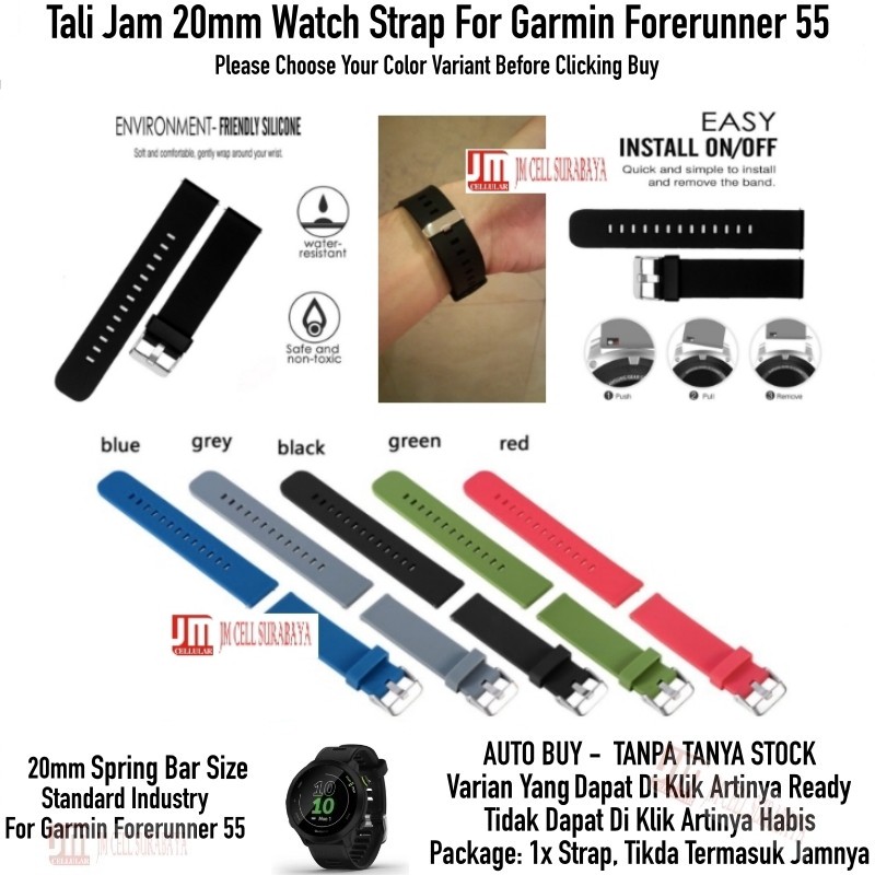 Tali Jam 20mm Watch Strap Garmin Forerunner 55 - Polos Rubber Lembut Halus