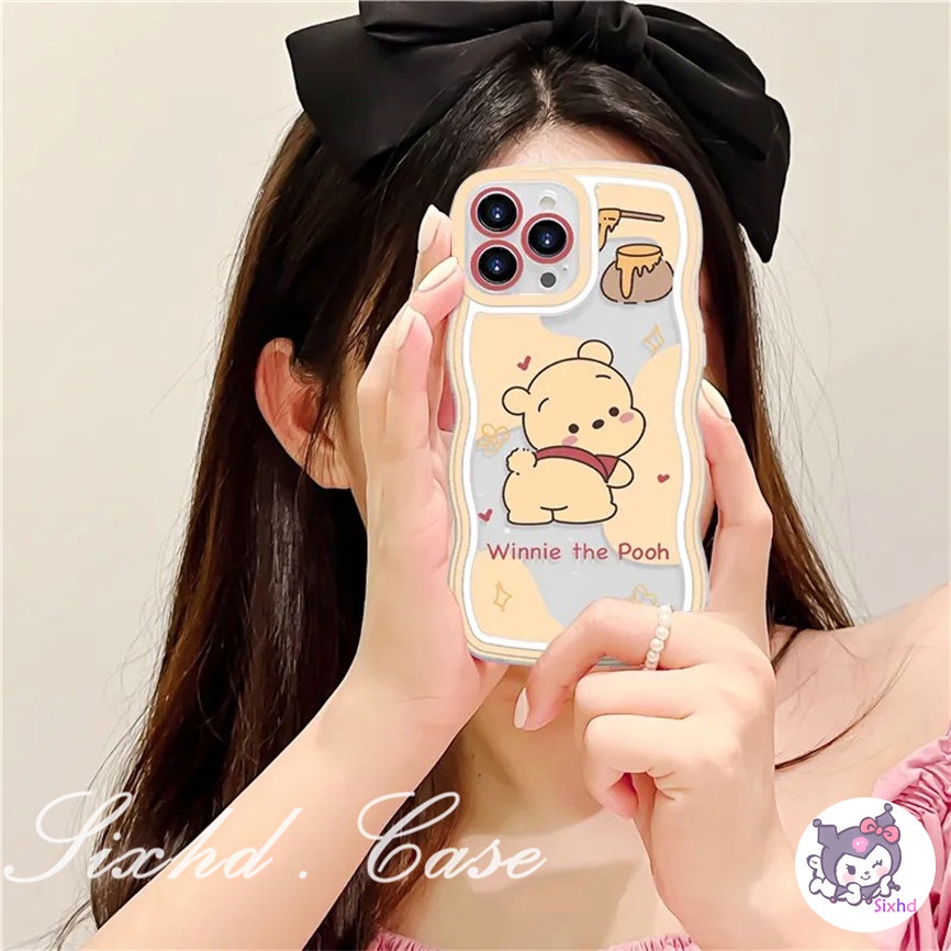 Samsung A04s A14 A23 A33 A34 A12 A22 A04 A03 A13 A50 A50s A30s A53 A54 A03s A51 A52 A31 A11 A21s A71 A72 A73 A30 A20 S22Ultra Plus Cute Cartoon Bear Wavy Edge Lens Protection Phone Case Soft Cover