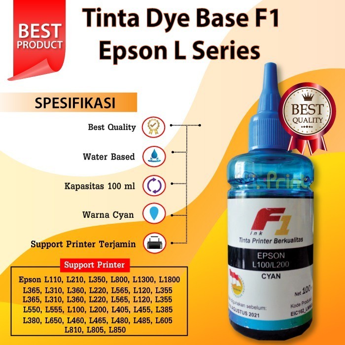 Set Tinta Refill Dye Base F1 100ml Printer Epson