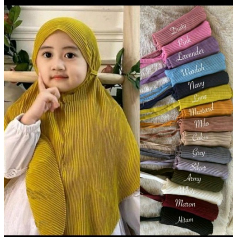 hijab anak/hijab bergo anak/bergo plisket anak/hijab anak ukrn 6-12 th