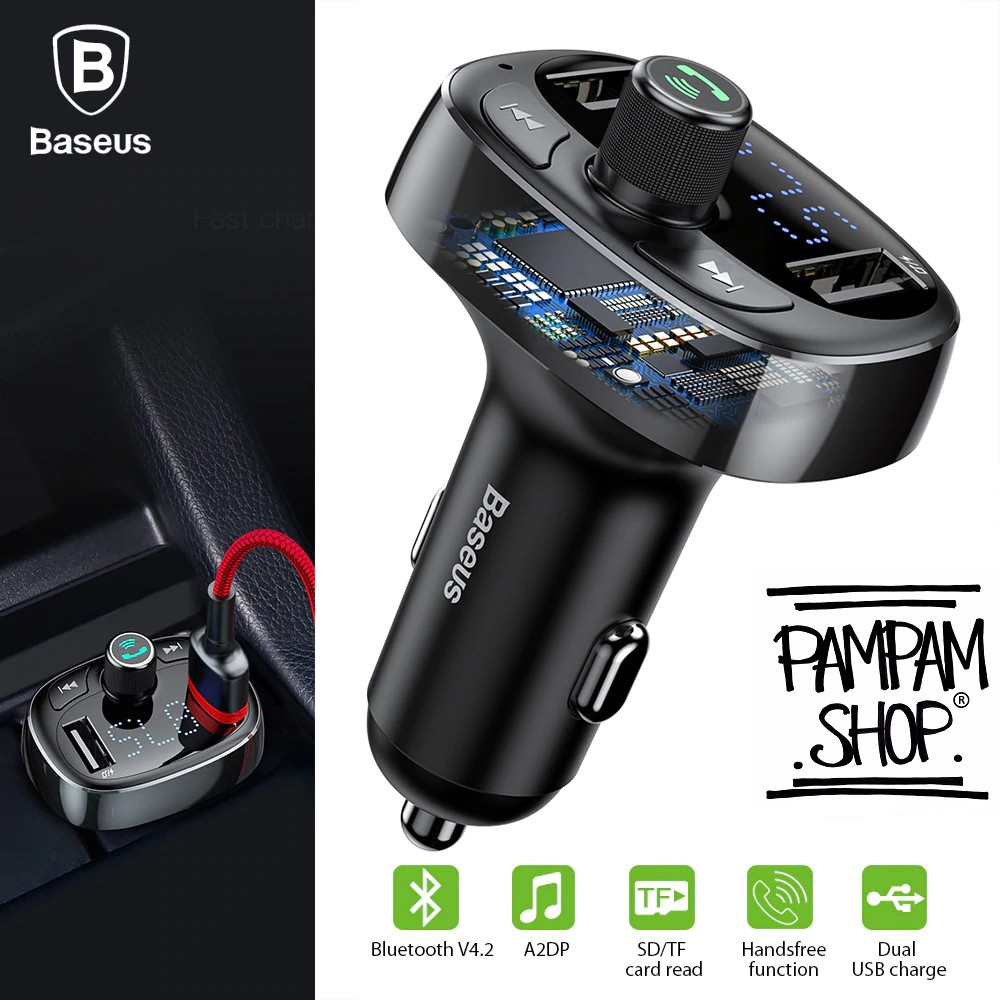 BASEUS ORIGINAL Car Charger T Typed S13 with FM Transmitter Modulator Bluetooth Receiver Car Kit