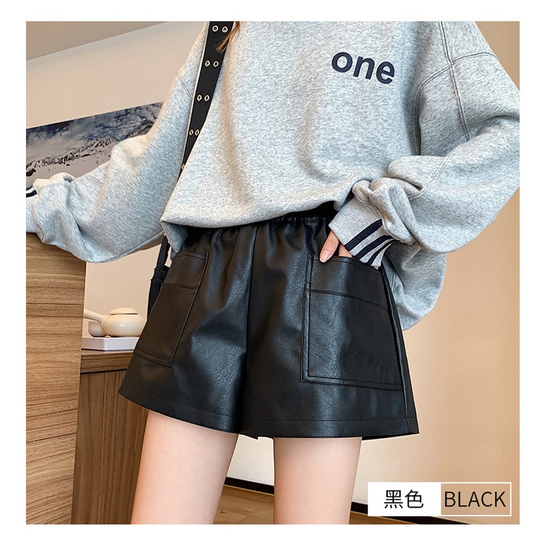 #Sisjuly# Kulit Celana Pendek Wanita2022Musim Semi dan Musim Gugur Baru Longgar Lebar Kaki Slim-Fit Pakaian Bo