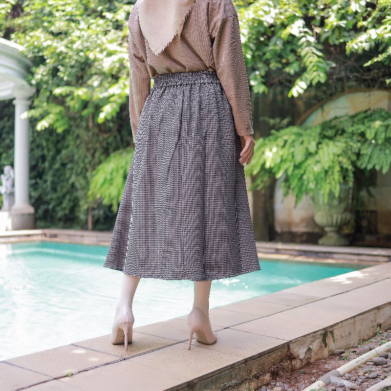 ROK MIDI 7/8 MOTIF HOUNDSTOOTH HAURAHELWA