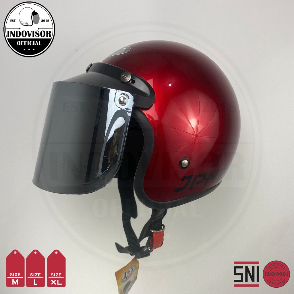 Helm Bogo JPN Retro Maroon Gloss Kaca Flat Datar