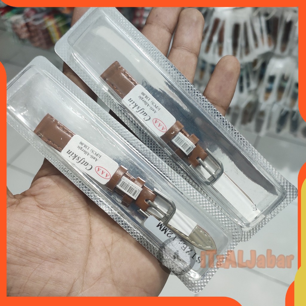 Tali jam tangan Kulit 12mm coklat muda motif Leather strap